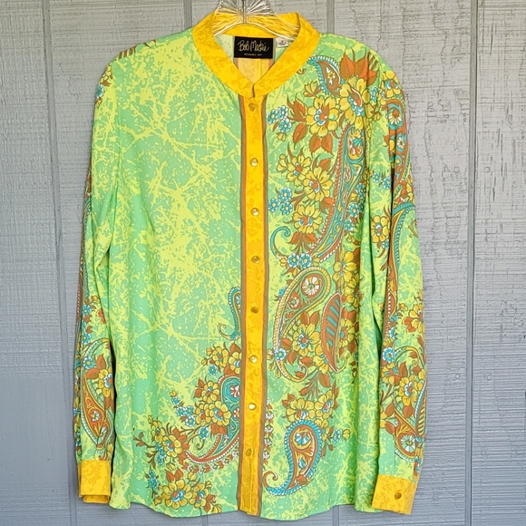 Bob Mackie Tops - Bob Mackie Paisley Floral Boho Dopamine Button-Down Long-Sleeve Shirt. Size M